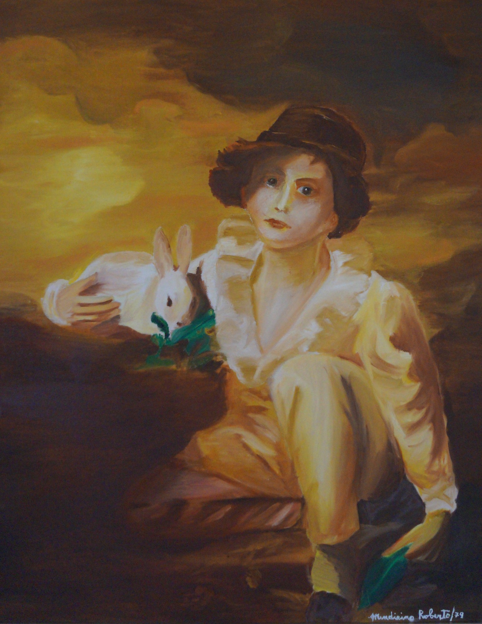02.Rifacimento di Fanciullo col coniglio di H. Raeburn (olio su tela), 1979