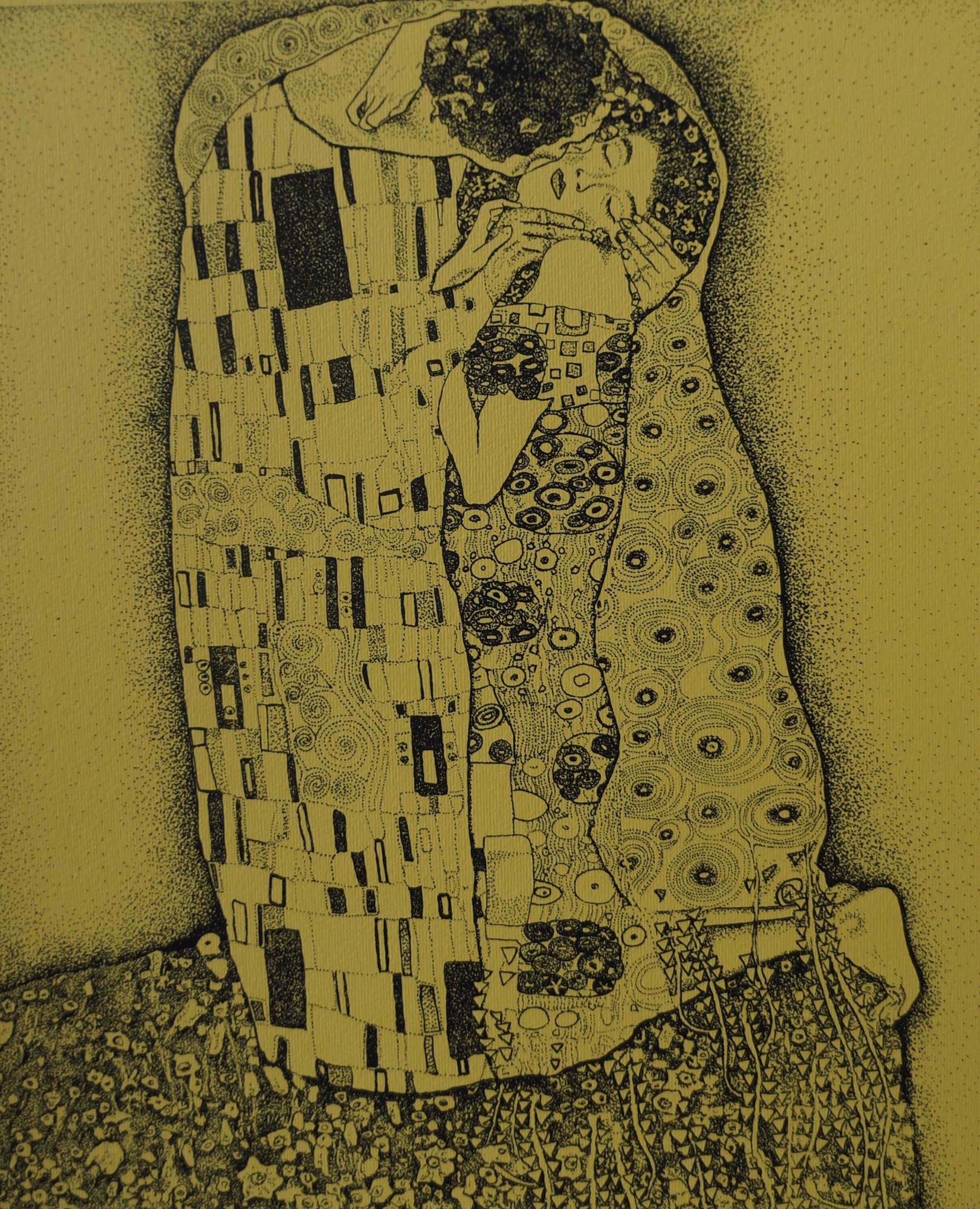14.Serigrafia eseguita con tecnica a punti tratta da Il bacio di G. Klimt, 35x45, 2012